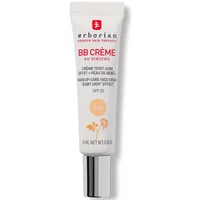 Erborian BB Crème Au Ginseng Nude SPF 20, 15ml tube, white with red and black text, orange floral design.