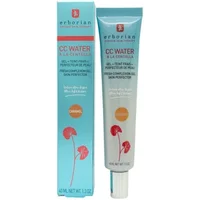Turquoise tube of Erborian CC Water Gel Skin Perfector Caramel 40ml with matching box, red floral design.