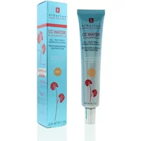 Erborian CC Water Gel Skin Perfector Dore in blue tube with red floral design, next to matching box.