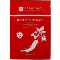 Red Erborian Ginseng Shot Mask packet with white text and ginseng illustration, 15g size.