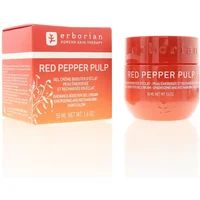 Red jar of Erborian Red Pepper Pulp Radiance Booster Gel Cream 50ml with matching red box, white text and logo.