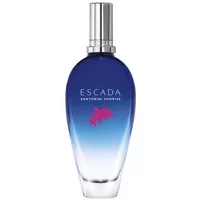 Blue gradient Escada Santorini Sunrise Eau De Toilette 50ml bottle with silver cap and pink floral design.