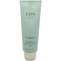 Pale green ESPA Body Smoothing Shower Gel tube, 200ml, with black text and white flip-top cap.