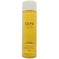 ESPA Energising Bath & Shower Gel 250ml in a tall, translucent yellow bottle with a white cap.