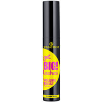 Black Essence mascara tube with yellow and pink "Get Big! Lashes Volume Boost" label, 12 ml size.