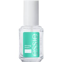 Clear Essie Strong Start Base Coat bottle with white cap and teal label.