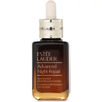 Estée Lauder serum in a brown glass bottle with a silver dropper cap, labeled "Advanced Night Repair" 50ml.