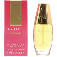 Estée Lauder Beautiful Eau De Parfum 30ml, gold-capped clear bottle, pink box with gold stripe and text.