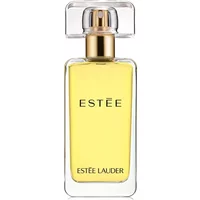 Clear glass bottle of Estée Lauder Estee Super Eau De Parfum with gold cap and yellow liquid, 50ml.