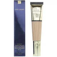 Estée Lauder Futurist Hydra Rescue Makeup SPF 45 tube in beige with gold cap, next to blue box packaging.