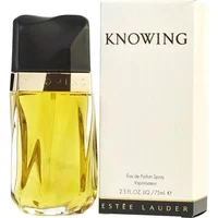 Estée Lauder Knowing Eau De Parfum 75ml, clear glass bottle with black cap, gold accents, and white box packaging.