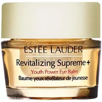 Estée Lauder eye balm in a gold and clear jar with black text and a cream-colored lid, 15ml size.