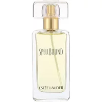 Clear glass bottle of Estée Lauder Spellbound Eau De Parfum, 50ml, with gold cap and black text.
