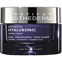 Dark blue Esthederm Intensive Hyaluronic Creme jar with silver lid, 50 ml, labeled for very dry skin moisturizing.