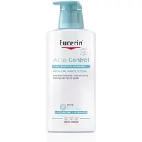Eucerin AtopiControl Rich Calming Lotion 400ml, white bottle with blue pump and label detailing.