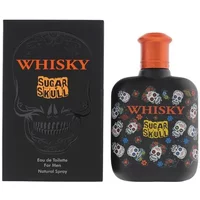 Black Evaflor Whisky Sugar Skull Eau De Toilette bottle with colorful skull design and orange cap, 100ml.
