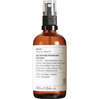 Amber bottle with black spray nozzle, white label reading "Evolve Organic Beauty Age Defying Hydrating Face Mist 100ml".