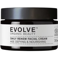 Evolve Organic Beauty Daily Renew Facial Cream 30ml in a dark amber jar with a black lid and white label.