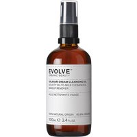 Amber bottle of Evolve Organic Beauty Kalahari Dream Cleansing Oil with black pump and white label, 100ml.