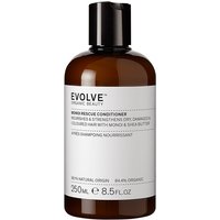 Brown bottle of Evolve Organic Beauty Monoi Rescue Conditioner, 250ml, with white label and black cap.