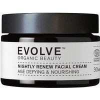 Evolve Organic Beauty Nightly Renew Facial Cream 30ml in a dark amber jar with a white label and black lid.