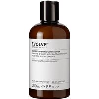 Brown bottle of Evolve Organic Beauty Superfood Shine Conditioner with white label, black cap, 250ml size.