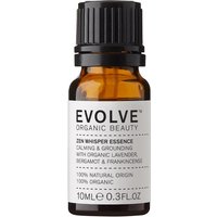 Evolve Organic Beauty Zen Whisper Essence 10ml, amber glass bottle with white label and black cap.