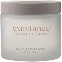 Exuviance Daily Resurfacing Peel CA10 in frosted jar with taupe lid and pink lettering.