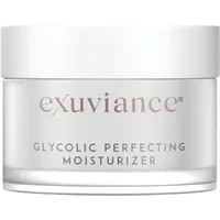 Exuviance Glycolic Perfecting Moisturiser 45g in a white jar with silver lid and gray text.