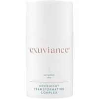 White Exuviance Overnight Transformation Complex bottle with pink logo and blue text, 30ml size.