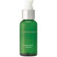 Green Exuviance Radiance Serum bottle, 30ml, with white pump and silver collar.