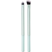 TRUYU Eyeshadow Duo with two mint green brushes, one angled and one rounded, featuring soft black bristles.