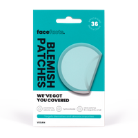 Face Facts Blemish Patches, clear round patches, 36 pcs, blue and white packaging with bold black text.