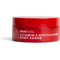 Red Face Facts Cherry Bliss body scrub jar with white text and cherry icon, 200g.