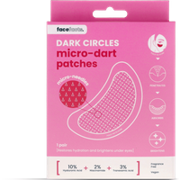 Pink Face Facts Dark Circles Micro-Dart Patches box with diagram of patch and icons for hydration, brightness, and firmness.