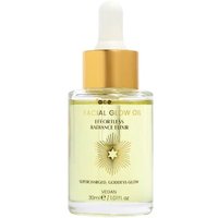 Face Facts Facial Glow Oil 30 ml with gold cap, dropper, and star design on clear bottle.
