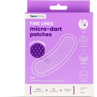 Purple box of Face Facts Fine Lines Micro-Dart Patches with white text and diagram of patch design.