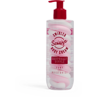 Face Facts Scuup Raspberry Ripple Swirled Body Cream 300 ml with pink and white swirl design and red pump dispenser.