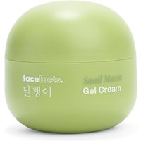 Green round jar of Face Facts Snail Mucin 4 In 1 Advance Gel Cream, white text on lid and side.