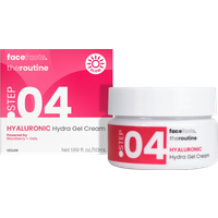 Face Facts The Routine Hyaluronic Hydra Gel Cream 50 ml, white jar with pink label, bold "04" and sun icon.