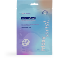 Face Facts Turbo Refresh Biocellulose Masque in blue gradient pouch with niacinamide and zinc, 20 ml.