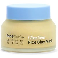 Face Facts Ultra Glow Rice Clay Mask in a beige jar with a light blue lid, 50 ml size.
