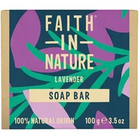 Faith in Nature Lavender soap bar, 100g, with purple and green floral packaging design.