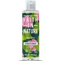 Faith in Nature Wild Rose Conditioner 300ml with floral design and pink, green label, clear flip-top cap