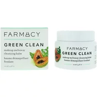 FARMACY Green Clean Cleansing Balm 100ml in white jar with green label, next to matching box with papaya image.