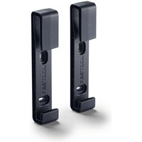 Black Festool HA-FS/2 wall mounting brackets with rectangular shape and screw holes for guide rail storage.