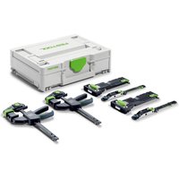 Festool ZS FS-EP TS60 set with clamps, rails, and connectors in a white and green storage case.