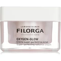 Filorga Oxygen Glow Cream in a clear jar with a white lid, featuring black text and a pinkish cream inside.