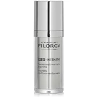 Filorga NCTF Intensive serum in sleek silver bottle with shiny cap and clear label detailing.