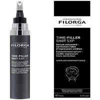 Filorga Time Filler Shot 5XP Serum, sleek black and silver bottle with pointed applicator, 15ml packaging.